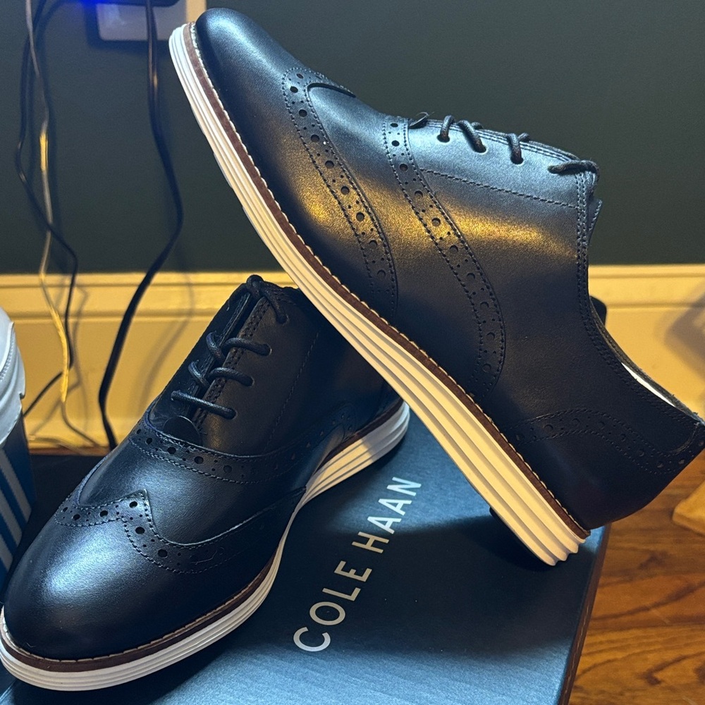 Cole Haan Black Leather Wingtip Oxfords